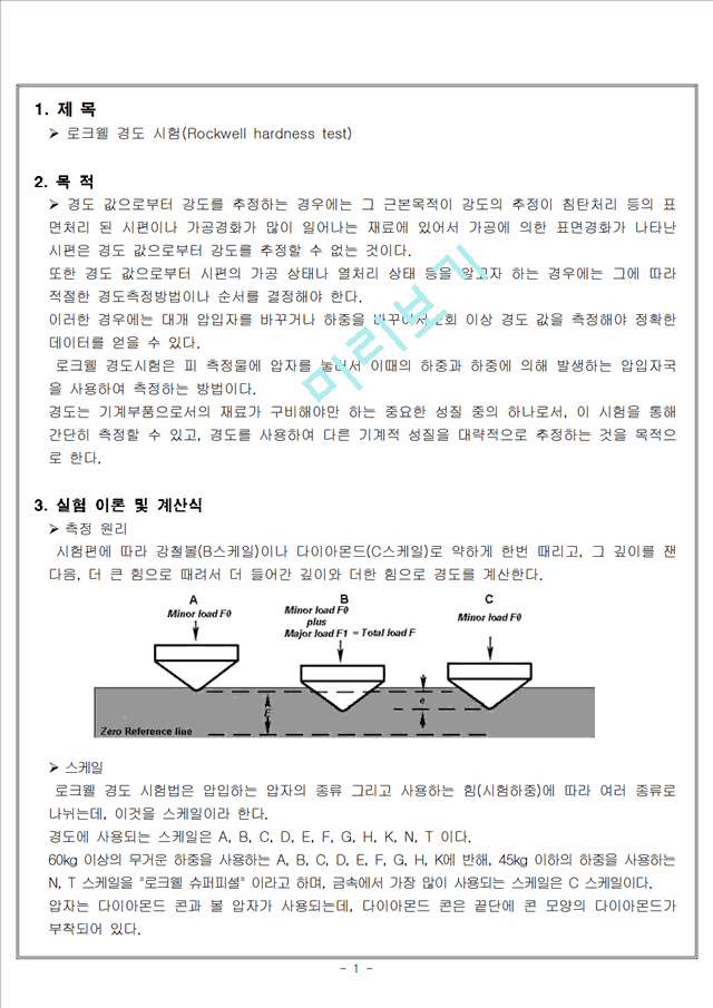 [공학,기술] 재료실험 - 로크웰 경도 시험(Rockwell hardness test).hwp